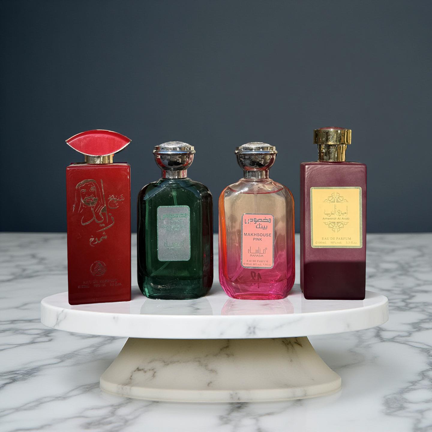 SET 4 PARFUMURI PENTRU EL SI EA (Sheikh Zayed red+Manasik Makhsouse green+Makhsouse Pink+Ameerat Al Arab)