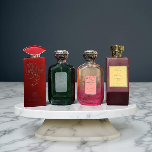 SET 4 PARFUMURI PENTRU EL SI EA (Sheikh Zayed red+Manasik Makhsouse green+Makhsouse Pink+Ameerat Al Arab)