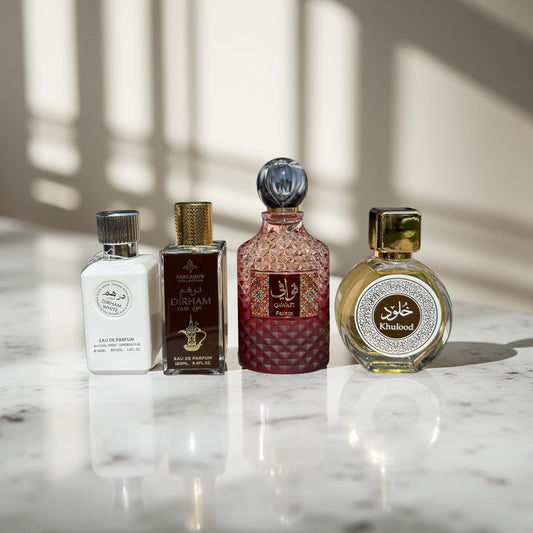 SET 4 PARFUMURI DAMA (White Dirham + Dirham Oud + Qawafi Falinto + Khulood)
