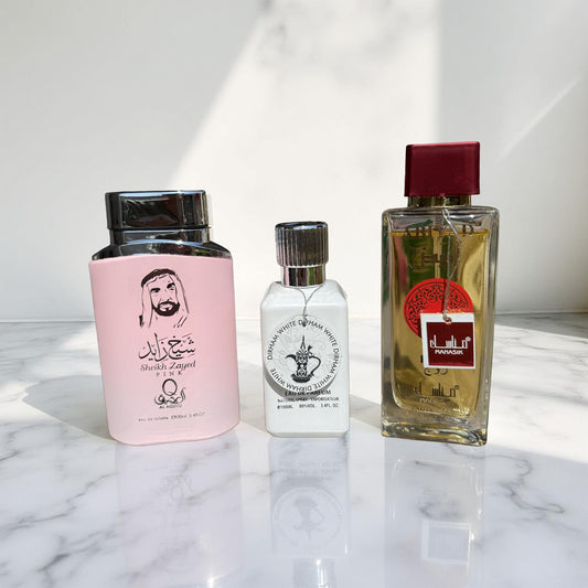 SET 3 PARFUMURI DAMA (Sheikh Zayed Pink + Dirham White + Abiyad Rouge)