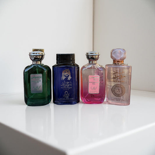 SET 4 PARFUMURI PENTRU EL SI EA (Manasik Makhsouse green+Sheikh Zayed Blue+Makhsouse Pink+Oud roses)