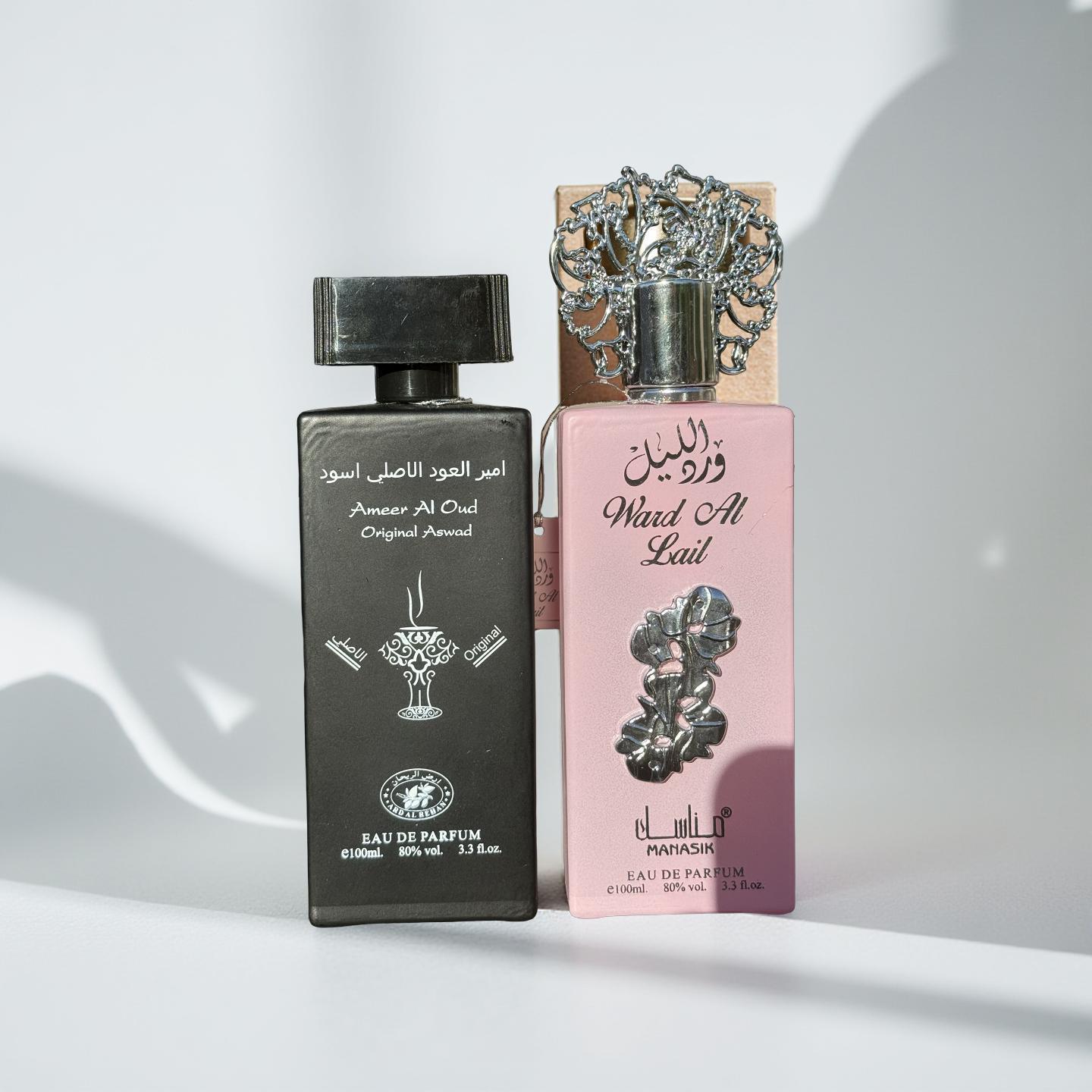 SET 2 PARFUMURI PENTRU EL SI EA(Ameer Al Oud Original aswad+Ward al Lail )