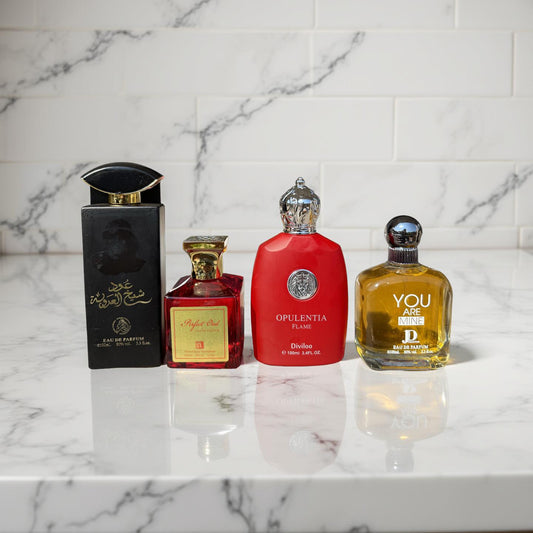 SET 4 PARFUMURI PENTRU EL SI EA (Oud Sheikh Shuyukh + Perfect Oud + Opulentia Flame + You Are Mine)