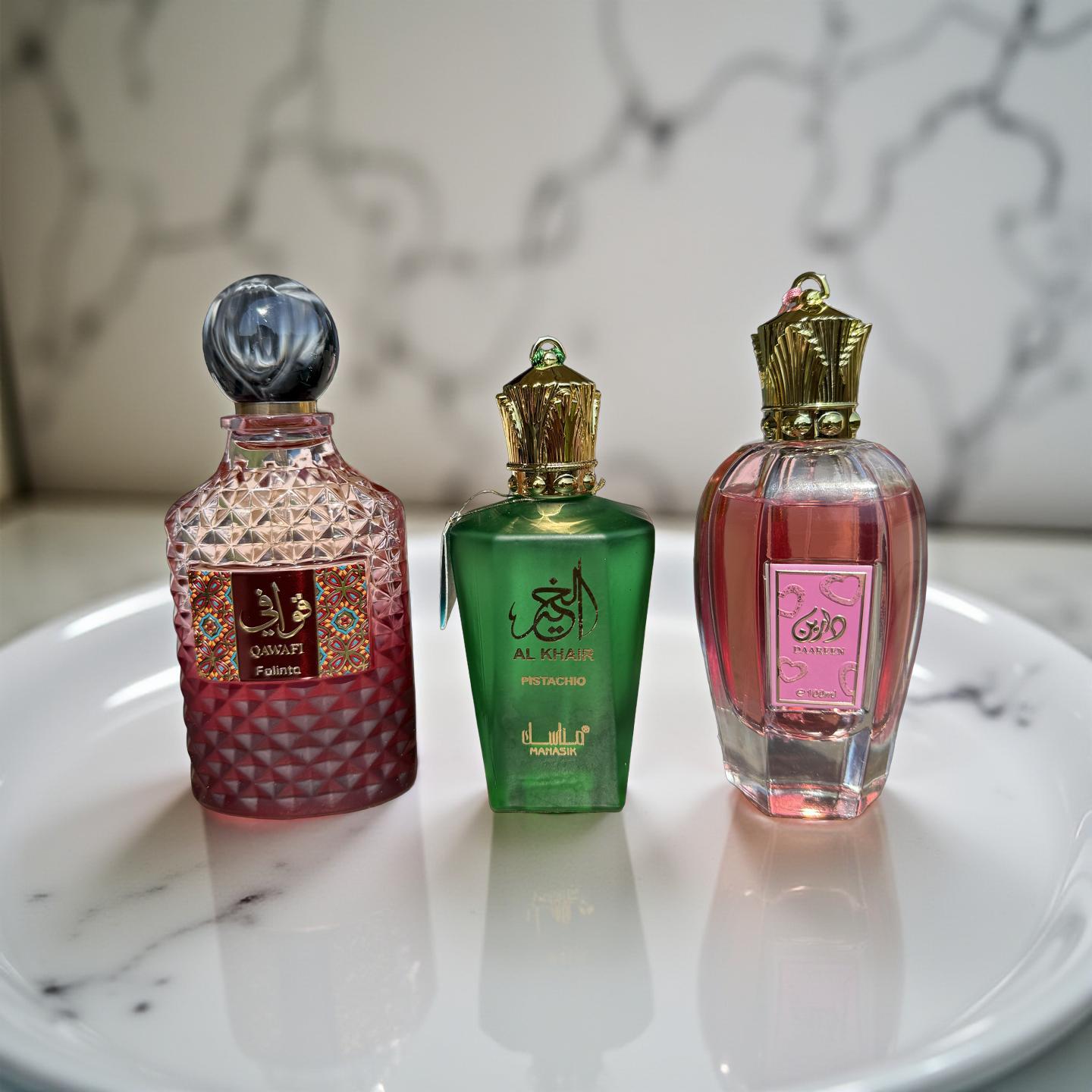 SET 3 PARFUMURI DAMA (Qawafi Falinto + Al Khair Pistachio + Daareen)