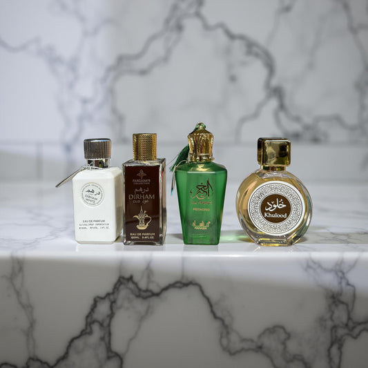 SET 4 PARFUMURI DAMA (White Dirham + Dirham Oud + Al Khair Pistachio + Khulood)