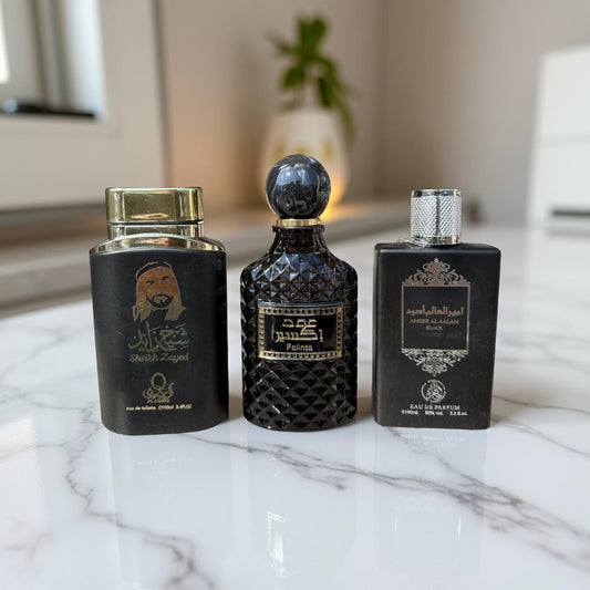 SET 3 PARFUMURI BARBATI (Sheikh Zayed White Oud + Oud Falinta + Ameer Al Aalam Black)