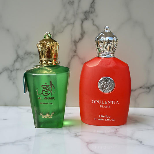 SET 2 PARFUMURI PENTRU EL SI EA (Al Khair Pistachio + Opulentia Flame)