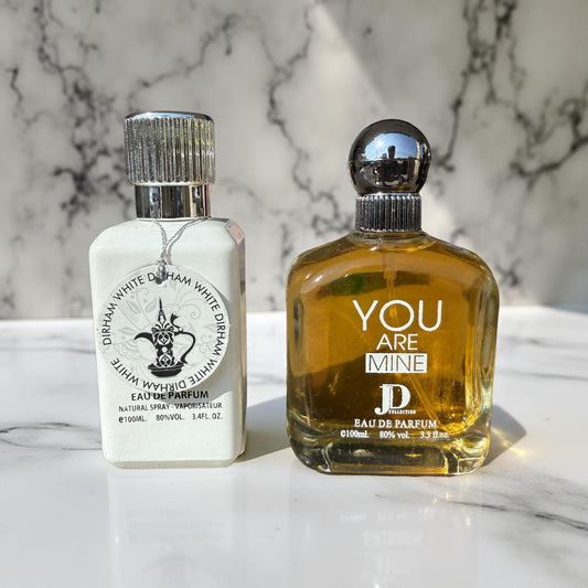 SET 2 PARFUMURI PENTRU EL SI EA (Dirham White + You Are Mine)